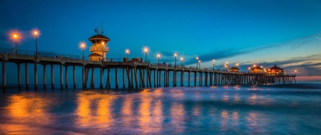 HB Blue Beach: Huntington Beach Pier sunset, blue